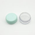 Empty round green plastic loose powder jar with sifter customized clear makeup powder container